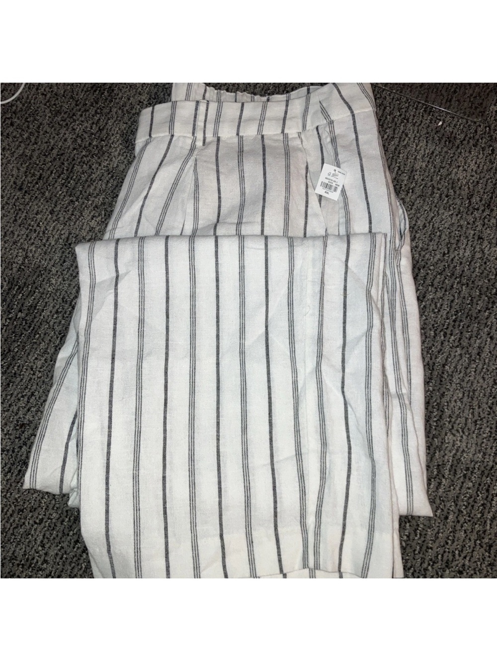 Old Navy White Linen Pants with Black Vertical Stripes